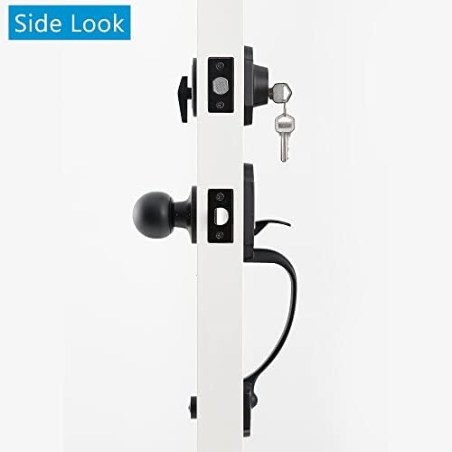 Security Front Door Handle Set with Matte Black Finish