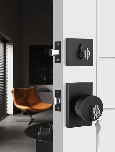 Sturdy Matte Black Door Knob Set with Deadbolt for Entryway