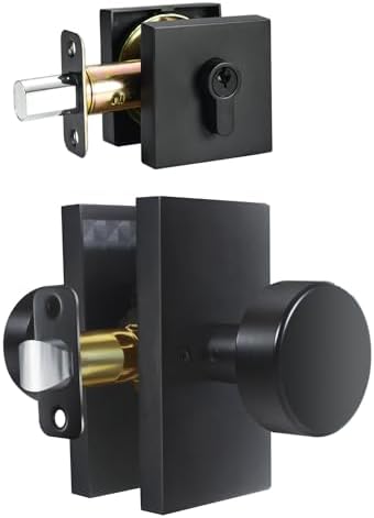 Matte Black Door Knob with Deadbolt Lock Set for paso