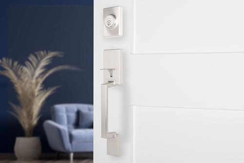 BRINKS Keyed Entry Door Handleset with Deadbolt Satin Nickel Modern Design