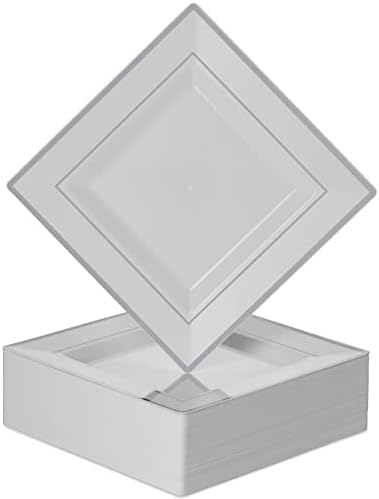 party plates disposable white with silver rim