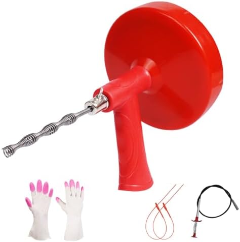 15FT Heavy Duty Drain Auger for Kitchen Bathroom Shower Red