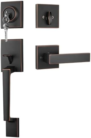 Haidms Oil-Rubbed Bronze Door Handle Set with Deadbolt and Reversible Lever