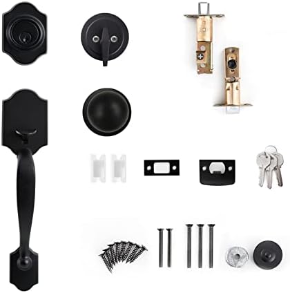 Security Front Door Handle Set with Matte Black Finish