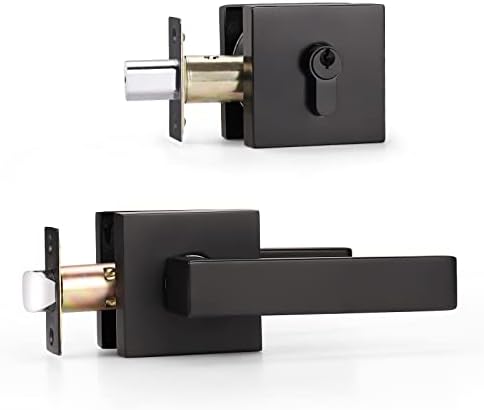 2 Pack Square Heavy Duty Entry Door Handle Set Matte Black