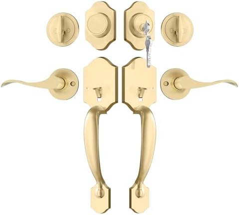 Haidms Gold Double Door Handle Set with Deadbolt