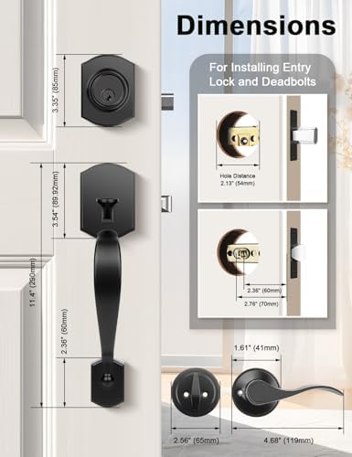 Tinewa Matte Black Front Door Handleset with Reversible Lever