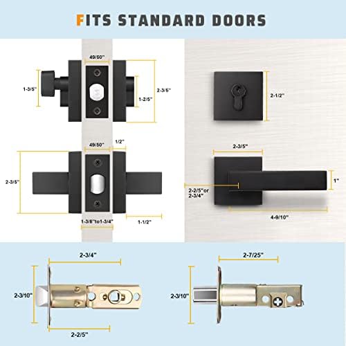 2 Pack Square Heavy Duty Entry Door Handle Set Matte Black