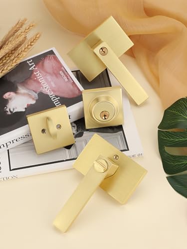 EHOMEWARE Entry Door Handle Set - Satin Brass Heavy Duty