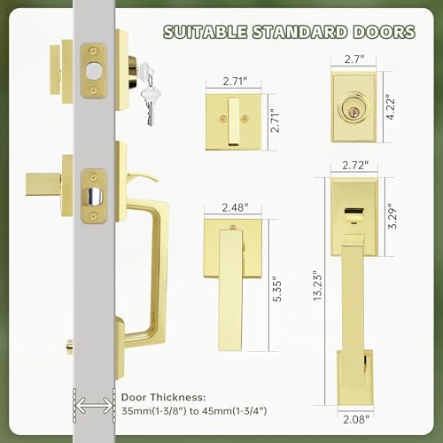 Moquin Double Front Door Lock Set - Polished Brass