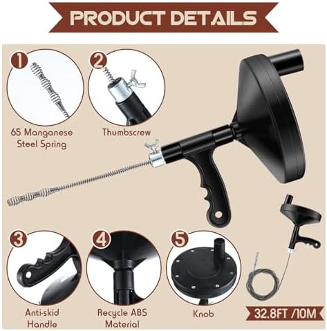 Drain Auger 33FT Speedy Pipe Cleaners for Sink Shower Bathroom