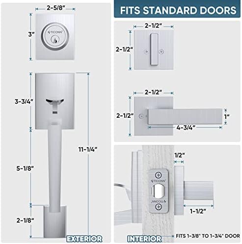 TICONN Satin Chrome Door Handle Set with Deadbolt