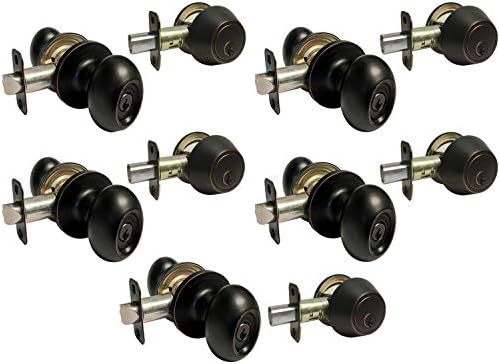 Dark Oil Rubbed Bronze Oval Knob Deadbolt Combo Pack 5 Sets