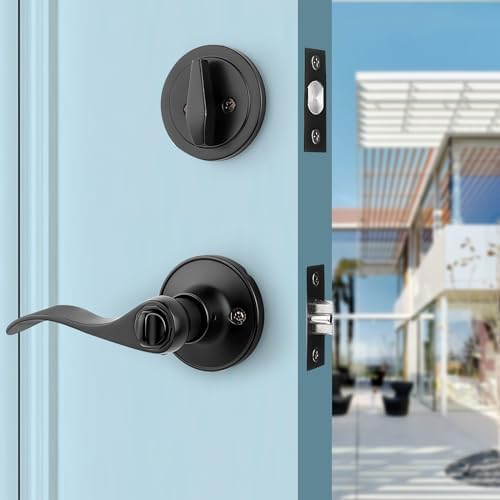 Probrico 3 Pack Keyed Alike Door Handle and Deadbolt Set Black
