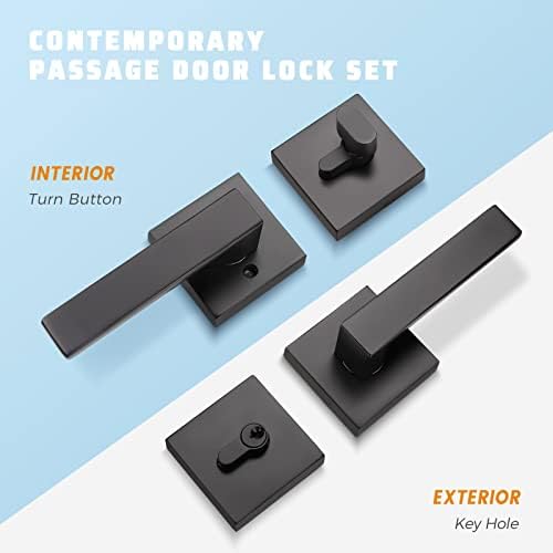 2 Pack Square Heavy Duty Entry Door Handle Set Matte Black