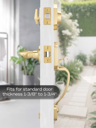 Heavy-Duty Entry Door Handle Set with Satin Brass Finish