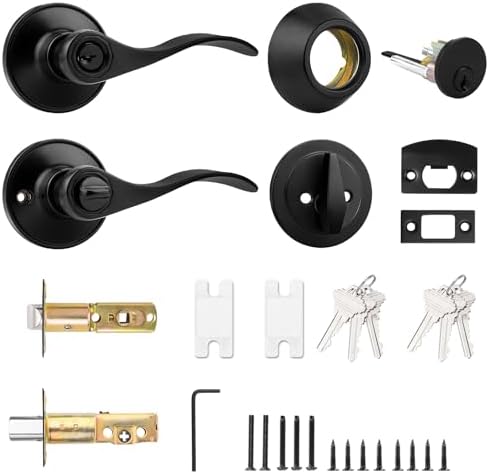 Probrico 3 Pack Keyed Alike Door Handle and Deadbolt Set Black