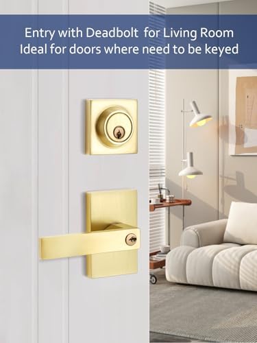 EHOMEWARE Entry Door Handle Set - Satin Brass Heavy Duty