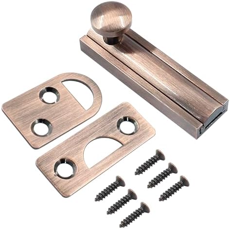 Luomorgo 2-Inch Solid Brass Surface Bolt with Red Bronze Slide Latch