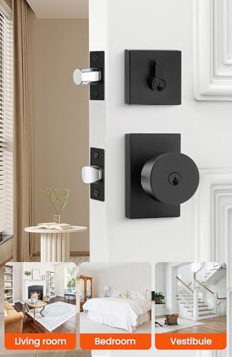 Sturdy Matte Black Door Knob Set with Deadbolt for Entryway