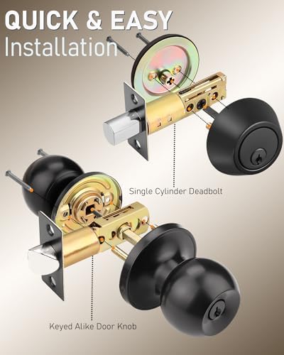 Brotima 3 Pack Matte Black Door Lockset and Deadbolt Set