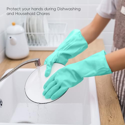 KAQ Reusable Rubber Dishwashing Gloves 4 Pairs Latex Free