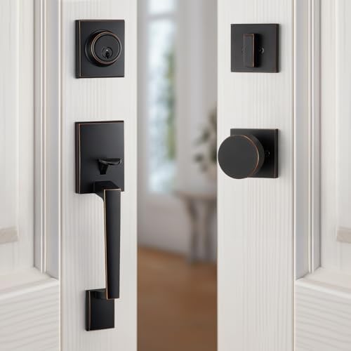 Oil-Rubbed-Bronze Front Door Handle Set with 3 Keys