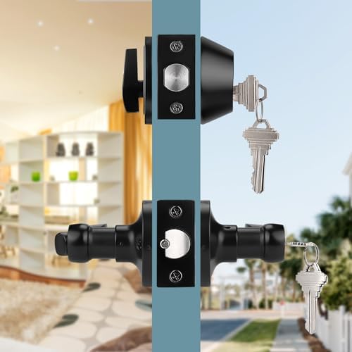 Probrico 3 Pack Keyed Alike Door Handle and Deadbolt Set Black