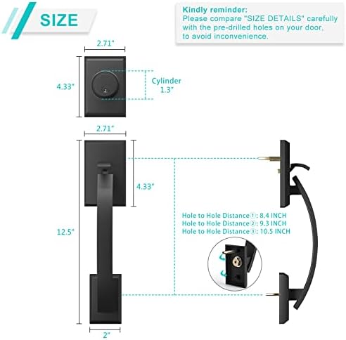GUA OYH Matte Black Front Door Handle Set