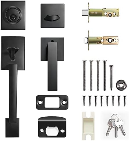 Voxmude Front Door Handle Set with Reversible Lever and Keyed Deadbolt