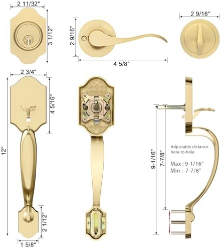Haidms Gold Double Door Handle Set with Deadbolt