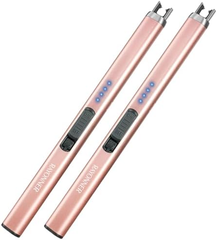 Raynonner Candle Lighter Electric With Safety Switch USB Rechargeable Flameless Rosegold
