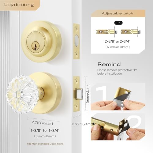 Leydebong Crystal Glass Door Knob with Deadbolt Lock Set
