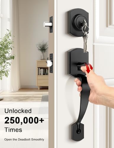 Tinewa Matte Black Front Door Handleset with Reversible Lever