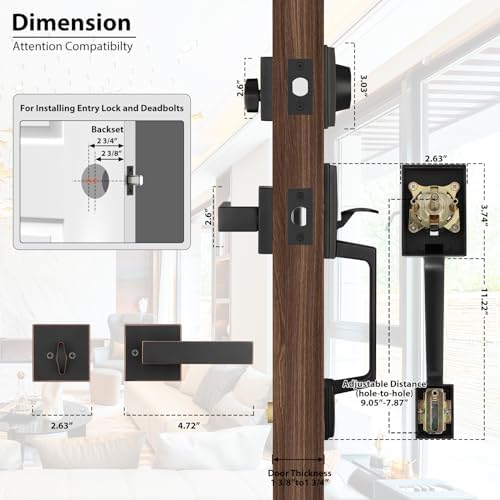 Haidms Oil-Rubbed Bronze Door Handle Set with Deadbolt and Reversible Lever