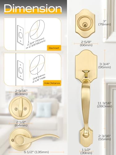 Heavy-Duty Entry Door Handle Set with Satin Brass Finish