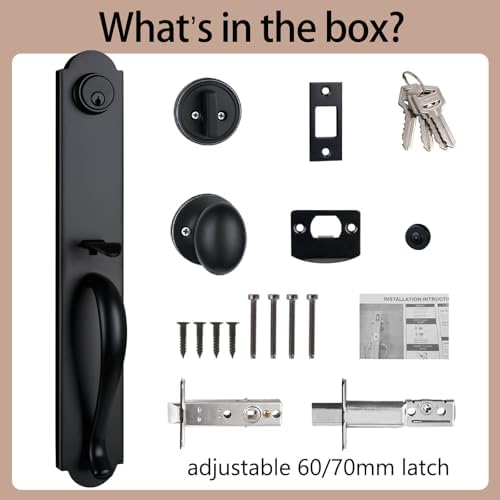 HISAFE Matte Black Front Door Handleset with Camelot Trim