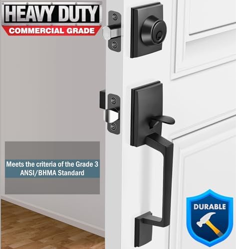 Voxmude Front Door Handle Set with Reversible Lever and Keyed Deadbolt