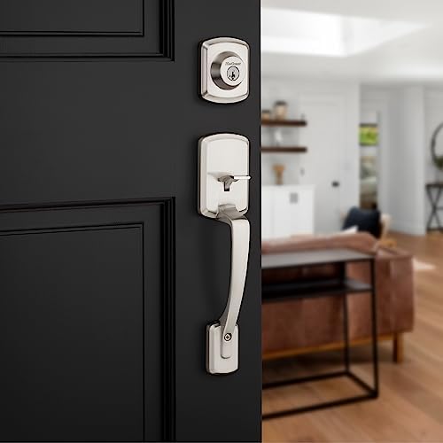 Kwikset Front Door Security System Brass Satin Nickel Includes Deadbolt Handles Keys