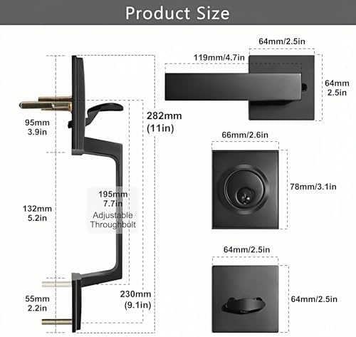 Voxmude Front Door Handle Set with Reversible Lever and Keyed Deadbolt