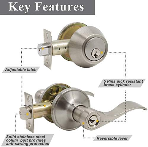Probrico 4-Piece Satin Nickel Entry Lever Deadbolt Set