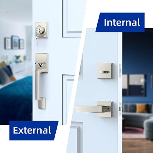 Adjustable Front Door Entry Door Lock Handle Set Modern Satin Nickel