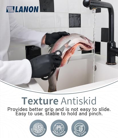 LANON Food Safe Disposable Nitrile Gloves Latex-Free Powder-Free Large Black