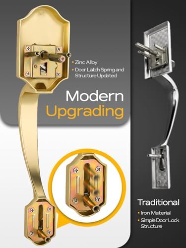 Heavy-Duty Entry Door Handle Set with Satin Brass Finish