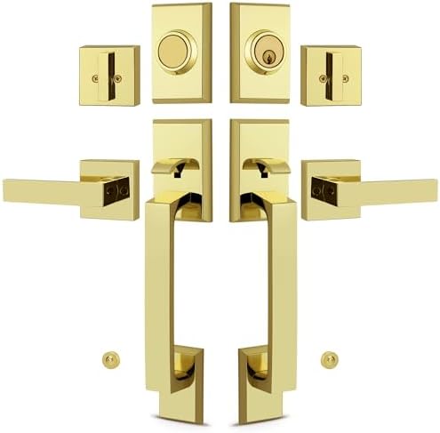 Moquin Double Front Door Lock Set - Polished Brass