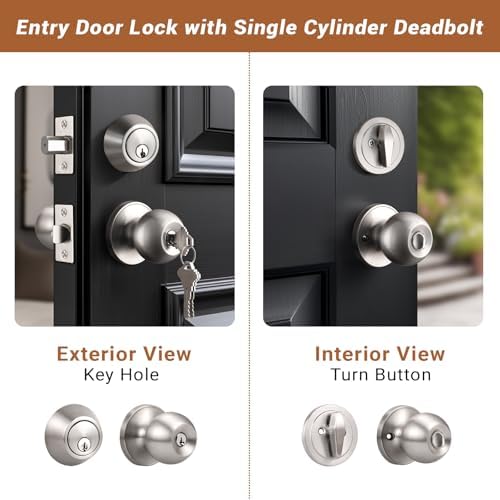 Satin Nickel Door Knob Set with Keyed Alike Deadbolt 2 Pack