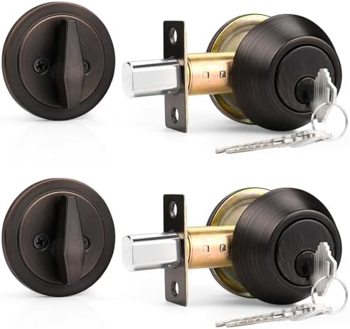 Probrico 2-Pack Keyed Alike Single Cylinder Deadbolts Oil Rubbed Bronze Combo Packs