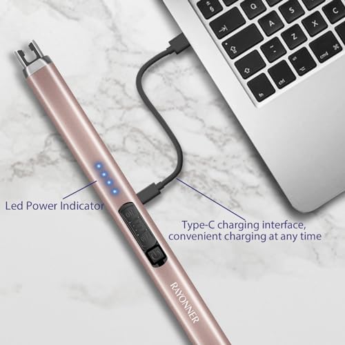 Raynonner Candle Lighter Electric With Safety Switch USB Rechargeable Flameless Rosegold
