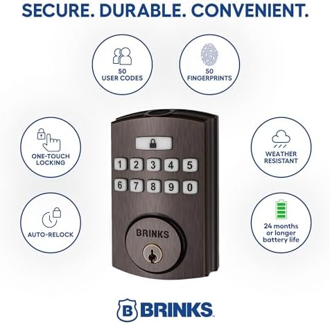 Brinks Smart Door Lock with Fingerprint Keypad Tuscan Bronze