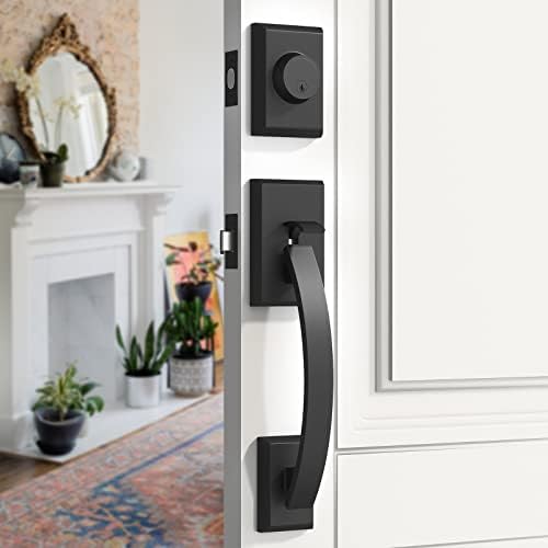 GUA OYH Matte Black Front Door Handle Set